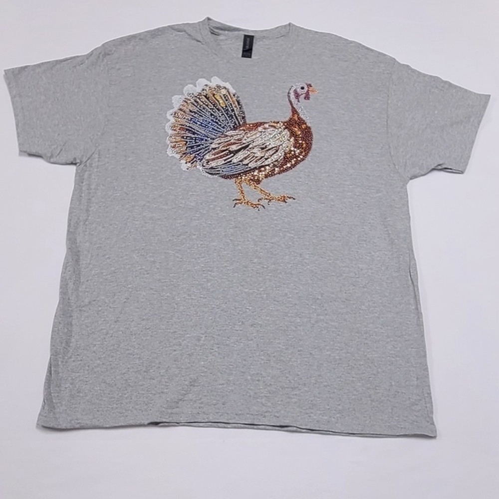 Women's XL Gray Turkey Graphic Short Sleeve T-Shirt Thanksgiving Fall Tee
